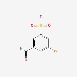 molecular formula C7H4BrFO3S B13617423 3-Bromo-5-formylbenzene-1-sulfonylfluoride 