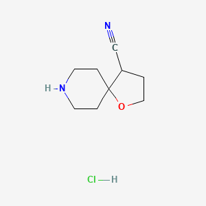 molecular formula C9H15ClN2O B13617442 1-Oxa-8-azaspiro[4.5]decane-4-carbonitrile hydrochloride 
