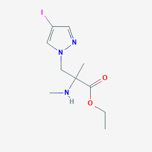 molecular formula C10H16IN3O2 B13618017 Ethyl 3-(4-iodo-1h-pyrazol-1-yl)-2-methyl-2-(methylamino)propanoate 