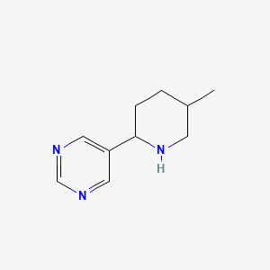 molecular formula C10H15N3 B13618662 5-(5-Methyl-2-piperidinyl)pyrimidine 