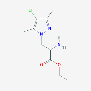 molecular formula C10H16ClN3O2 B13618728 Ethyl 2-amino-3-(4-chloro-3,5-dimethyl-1h-pyrazol-1-yl)propanoate 