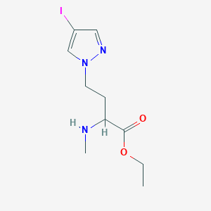 molecular formula C10H16IN3O2 B13618732 Ethyl 4-(4-iodo-1h-pyrazol-1-yl)-2-(methylamino)butanoate 