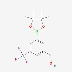 molecular formula C14H18BF3O3 B13618872 [3-(Tetramethyl-1,3,2-dioxaborolan-2-yl)-5-(trifluoromethyl)phenyl]methanol 