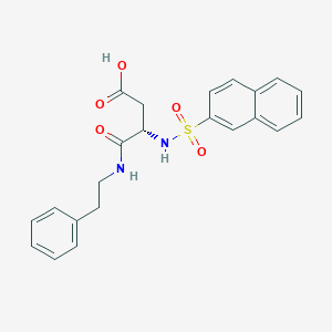 molecular formula C22H22N2O5S B136196 Butanoic acid, 3-((2-naphthalenylsulfonyl)amino)-4-oxo-4-((2-phenylethyl)amino)-, (S)- CAS No. 141577-40-4