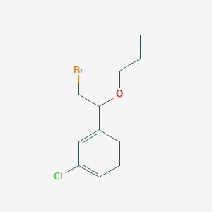 molecular formula C11H14BrClO B13619712 1-(2-Bromo-1-propoxyethyl)-3-chlorobenzene 