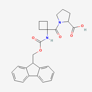 molecular formula C25H26N2O5 B13619741 1-[1-({[(9H-fluoren-9-yl)methoxy]carbonyl}amino)cyclobutanecarbonyl]pyrrolidine-2-carboxylic acid 
