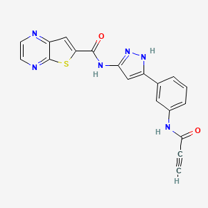 molecular formula C19H12N6O2S B13620002 N-(3-(3-Propiolamidophenyl)-1H-pyrazol-5-yl)thieno[2,3-b]pyrazine-6-carboxamide 