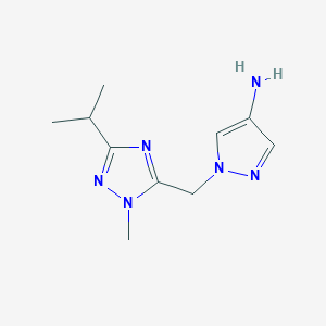 molecular formula C10H16N6 B13621589 1-((3-Isopropyl-1-methyl-1h-1,2,4-triazol-5-yl)methyl)-1h-pyrazol-4-amine 