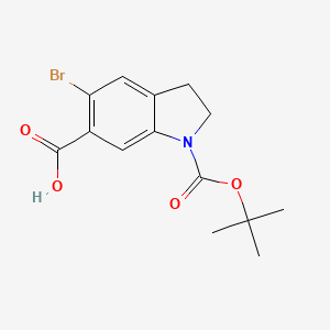 molecular formula C14H16BrNO4 B13621676 5-bromo-1-[(tert-butoxy)carbonyl]-2,3-dihydro-1H-indole-6-carboxylic acid 