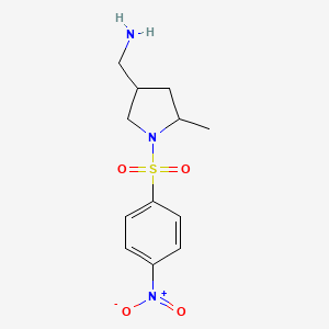 molecular formula C12H17N3O4S B13621771 [5-Methyl-1-(4-nitrobenzenesulfonyl)pyrrolidin-3-yl]methanamine 