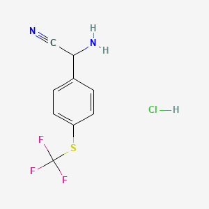 molecular formula C9H8ClF3N2S B13621905 2-Amino-2-{4-[(trifluoromethyl)sulfanyl]phenyl}acetonitrilehydrochloride 