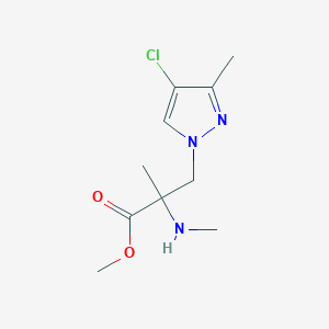 molecular formula C10H16ClN3O2 B13623322 Methyl 3-(4-chloro-3-methyl-1h-pyrazol-1-yl)-2-methyl-2-(methylamino)propanoate 