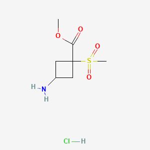molecular formula C7H14ClNO4S B13624031 Rac-methyl (1r,3r)-3-amino-1-methanesulfonylcyclobutane-1-carboxylate hydrochloride 