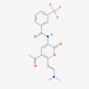 molecular formula C19H17F3N2O4 B1363024 N-[5-acetyl-6-[2-(dimethylamino)ethenyl]-2-oxo-3-pyranyl]-3-(trifluoromethyl)benzamide 