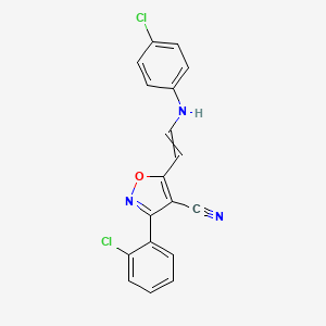 molecular formula C18H11Cl2N3O B1363032 5-[2-(4-Chloroanilino)ethenyl]-3-(2-chlorophenyl)-1,2-oxazole-4-carbonitrile 