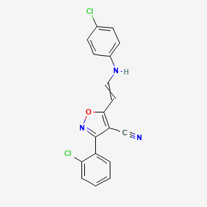 molecular formula C18H11Cl2N3O B1363032 5-[2-(4-Chloroanilino)vinyl]-3-(2-chlorophenyl)-4-isoxazolecarbonitrile 