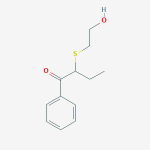 molecular formula C12H16O2S B13633300 2-((2-Hydroxyethyl)thio)-1-phenylbutan-1-one 