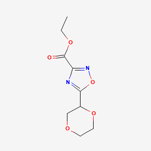 molecular formula C9H12N2O5 B13633558 Ethyl 5-(1,4-dioxan-2-yl)-1,2,4-oxadiazole-3-carboxylate 