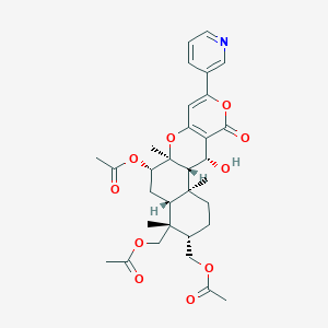 molecular formula C32H39NO10 B136339 [(1S,2S,5S,6R,7R,9S,10S,18R)-9-Acetyloxy-6-(acetyloxymethyl)-18-hydroxy-2,6,10-trimethyl-16-oxo-14-pyridin-3-yl-11,15-dioxatetracyclo[8.8.0.02,7.012,17]octadeca-12(17),13-dien-5-yl]methyl acetate CAS No. 151519-46-9