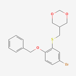 molecular formula C18H19BrO3S B13634028 5-({[2-(Benzyloxy)-5-bromophenyl]sulfanyl}methyl)-1,3-dioxane 