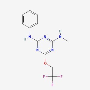 molecular formula C12H12F3N5O B1363926 N-[4-anilino-6-(2,2,2-trifluoroethoxy)-1,3,5-triazin-2-yl]-N-methylamine 
