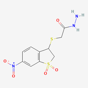2-[(6-nitro-1,1-dioxo-2,3-dihydro-1H-1-benzothiophen-3-yl)sulfanyl]acetohydrazide