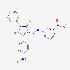 molecular formula C22H15N5O5 B1364060 3-{2-[3-(4-nitrophenyl)-5-oxo-1-phenyl-1,5-dihydro-4H-pyrazol-4-ylidene]hydrazino}benzoic acid 