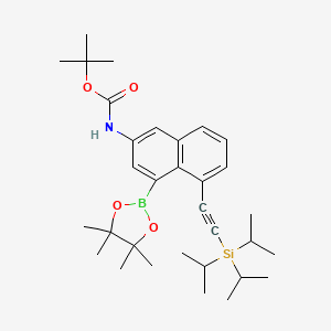 molecular formula C32H48BNO4Si B13640663 tert-Butyl (4-(4,4,5,5-tetramethyl-1,3,2-dioxaborolan-2-yl)-5-((triisopropylsilyl)ethynyl)naphthalen-2-yl)carbamate 