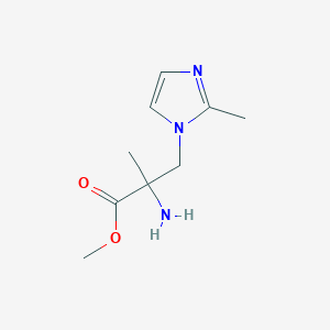 molecular formula C9H15N3O2 B13642108 Methyl 2-amino-2-methyl-3-(2-methyl-1h-imidazol-1-yl)propanoate 