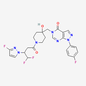 molecular formula C24H23F4N7O3 B13645470 5-[[1-[4,4-Difluoro-3-(3-fluoropyrazol-1-yl)butanoyl]-4-hydroxypiperidin-4-yl]methyl]-1-(4-fluorophenyl)pyrazolo[3,4-d]pyrimidin-4-one 