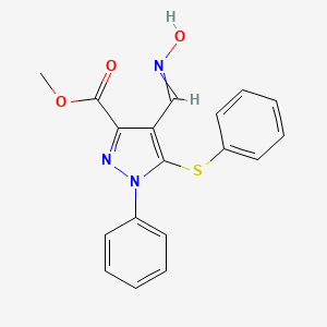 molecular formula C18H15N3O3S B1364600 Methyl 4-(hydroxyiminomethyl)-1-phenyl-5-phenylsulfanylpyrazole-3-carboxylate 