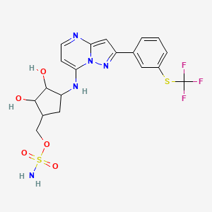 molecular formula C19H20F3N5O5S2 B13648078 [2,3-Dihydroxy-4-[[2-[3-(trifluoromethylsulfanyl)phenyl]pyrazolo[1,5-a]pyrimidin-7-yl]amino]cyclopentyl]methyl sulfamate 