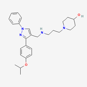molecular formula C27H36N4O2 B13648421 1-{3-[({1-phenyl-3-[4-(propan-2-yloxy)phenyl]-1H-pyrazol-4-yl}methyl)amino]propyl}piperidin-4-ol 