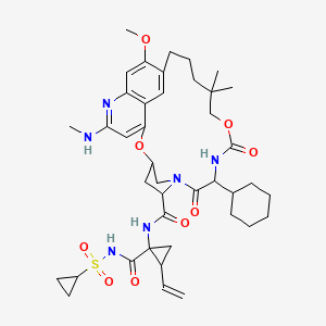 molecular formula C41H56N6O9S B13648506 (3R,5S,8S)-8-cyclohexyl-N-[(1R,2S)-1-(cyclopropylsulfonylcarbamoyl)-2-ethenylcyclopropyl]-18-methoxy-13,13-dimethyl-22-(methylamino)-7,10-dioxo-2,11-dioxa-6,9,21-triazatetracyclo[15.6.2.1^{3,6.0^{20,24]hexacosa-1(23),17(25),18,20(24),21-pentaene-5-carboxamide 