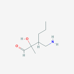 molecular formula C8H17NO2 B13648564 3-(Aminomethyl)-2-hydroxy-2-methylhexanal 