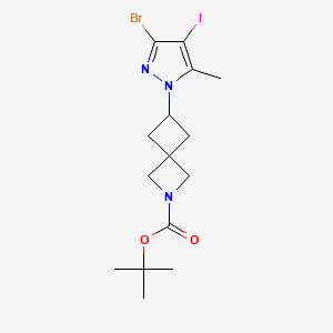 molecular formula C15H21BrIN3O2 B13649026 tert-Butyl 6-(3-bromo-4-iodo-5-methyl-1H-pyrazol-1-yl)-2-azaspiro[3.3]heptane-2-carboxylate 