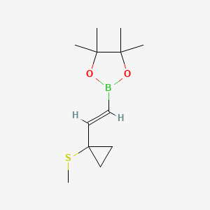 molecular formula C12H21BO2S B13649162 4,4,5,5-Tetramethyl-2-(2-(1-(methylthio)cyclopropyl)vinyl)-1,3,2-dioxaborolane 