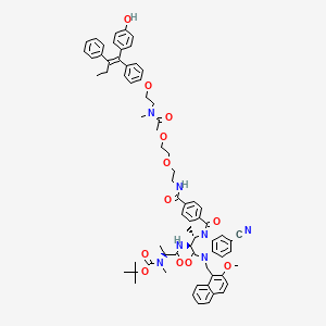 molecular formula C71H77N7O12 B13649197 tert-butyl N-[(2S)-1-[[(3S,4S)-7-cyano-5-[4-[2-[2-[2-[2-[4-[(E)-1-(4-hydroxyphenyl)-2-phenylbut-1-enyl]phenoxy]ethyl-methylamino]-2-oxoethoxy]ethoxy]ethylcarbamoyl]benzoyl]-1-[(2-methoxynaphthalen-1-yl)methyl]-4-methyl-2-oxo-3,4-dihydro-1,5-benzodiazepin-3-yl]amino]-1-oxopropan-2-yl]-N-methylcarbamate 