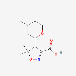 molecular formula C12H19NO4 B13649905 5,5-Dimethyl-4-(4-methyloxan-2-yl)-4,5-dihydro-1,2-oxazole-3-carboxylic acid 