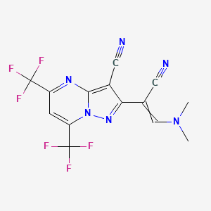 molecular formula C14H8F6N6 B1364998 2-[1-Cyano-2-(dimethylamino)vinyl]-5,7-bis(trifluoromethyl)pyrazolo[1,5-a]pyrimidine-3-carbonitrile 