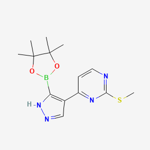 molecular formula C14H19BN4O2S B13654815 2-(Methylthio)-4-(3-(4,4,5,5-tetramethyl-1,3,2-dioxaborolan-2-yl)-1H-pyrazol-4-yl)pyrimidine 