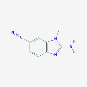 molecular formula C9H8N4 B136560 1H-Benzimidazole-6-carbonitrile, 2-amino-1-methyl- CAS No. 141691-42-1