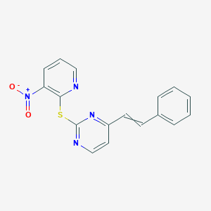 molecular formula C17H12N4O2S B1365644 2-[(3-Nitro-2-pyridinyl)sulfanyl]-4-styrylpyrimidine 