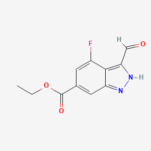 molecular formula C11H9FN2O3 B13656686 Ethyl 4-fluoro-3-formyl-1H-indazole-6-carboxylate 
