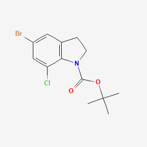 molecular formula C13H15BrClNO2 B13656694 tert-Butyl 5-bromo-7-chloroindoline-1-carboxylate 