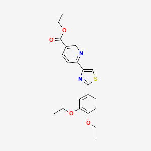 molecular formula C21H22N2O4S B13657758 Ethyl 6-(2-(3,4-diethoxyphenyl)thiazol-4-yl)nicotinate 