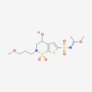 molecular formula C13H20N2O7S3 B13658501 methyl N-[[4-hydroxy-2-(3-methoxypropyl)-1,1-dioxo-3,4-dihydrothieno[3,2-e]thiazin-6-yl]sulfonyl]ethanimidate 