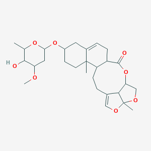 molecular formula C28H40O8 B136590 8-(5-Hydroxy-4-methoxy-6-methyloxan-2-yl)oxy-5,19-dimethyl-15,18,20-trioxapentacyclo[14.5.1.04,13.05,10.019,22]docosa-1(21),10-dien-14-one CAS No. 97399-96-7
