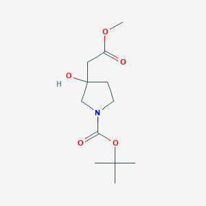 molecular formula C12H21NO5 B13659326 Methyl 2-(1-Boc-3-hydroxy-3-pyrrolidinyl)acetate 