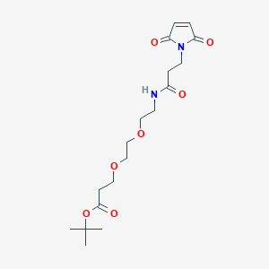 molecular formula C18H28N2O7 B13659758 Propanoic acid, 3-[2-[2-[[3-(2,5-dihydro-2,5-dioxo-1H-pyrrol-1-yl)-1-oxopropyl]amino]ethoxy]ethoxy]-, 1,1-dimethylethyl ester 